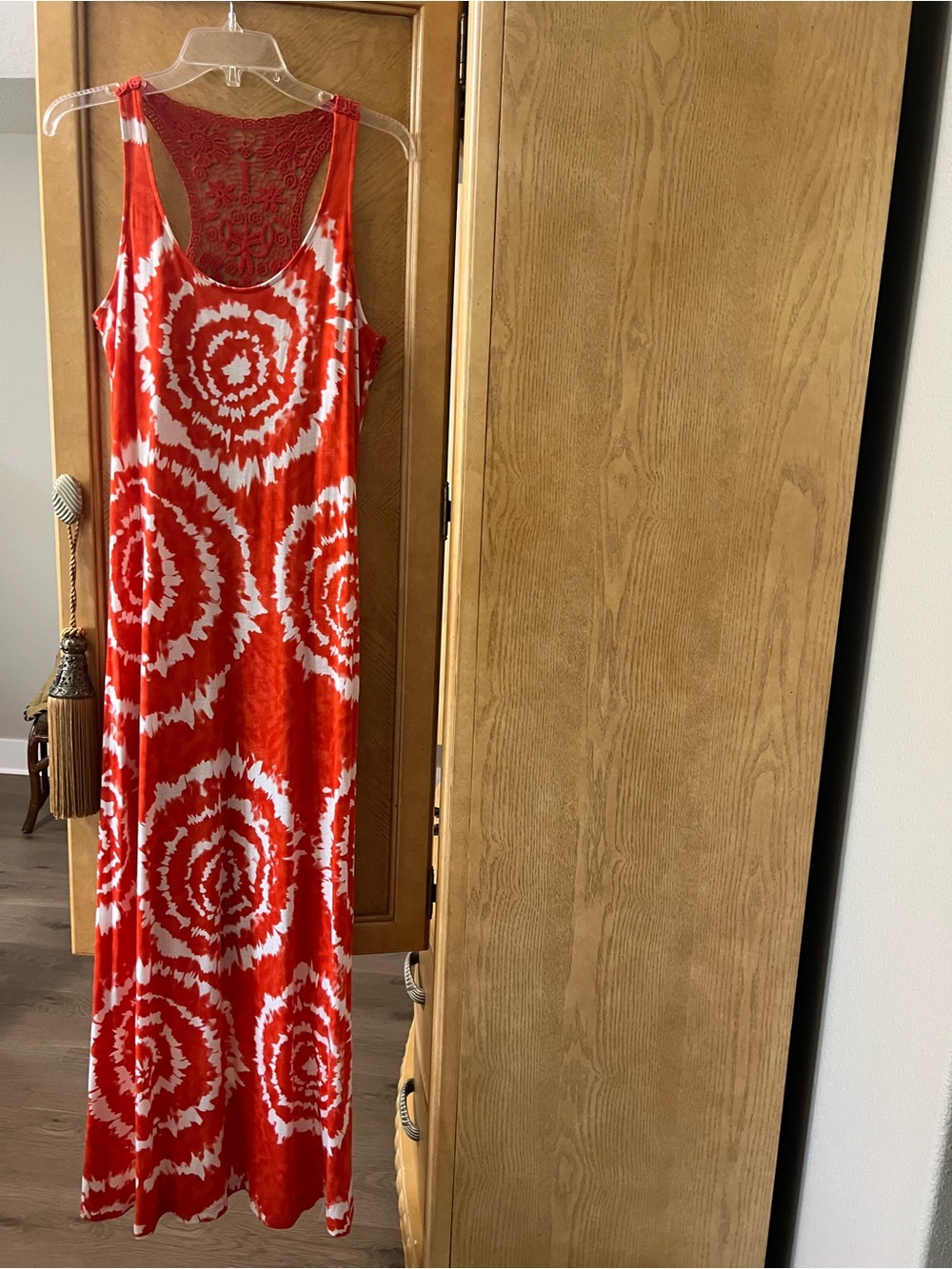 INC International Concepts Orange and White Tie-Dye Maxi Dress with Lace Back